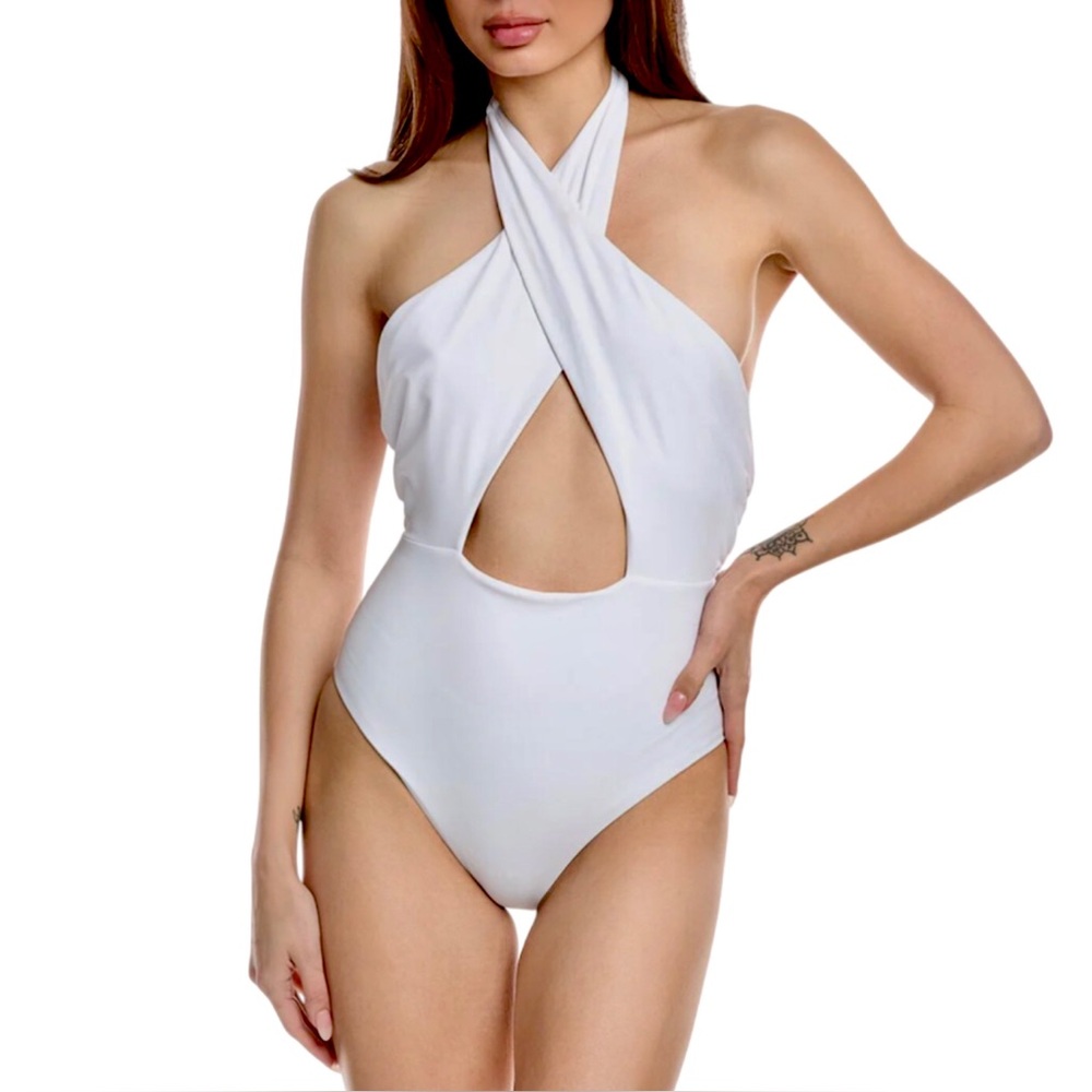 BEACH RIOT Jessica One Piece Swimsuit White Halter Size Large NEW